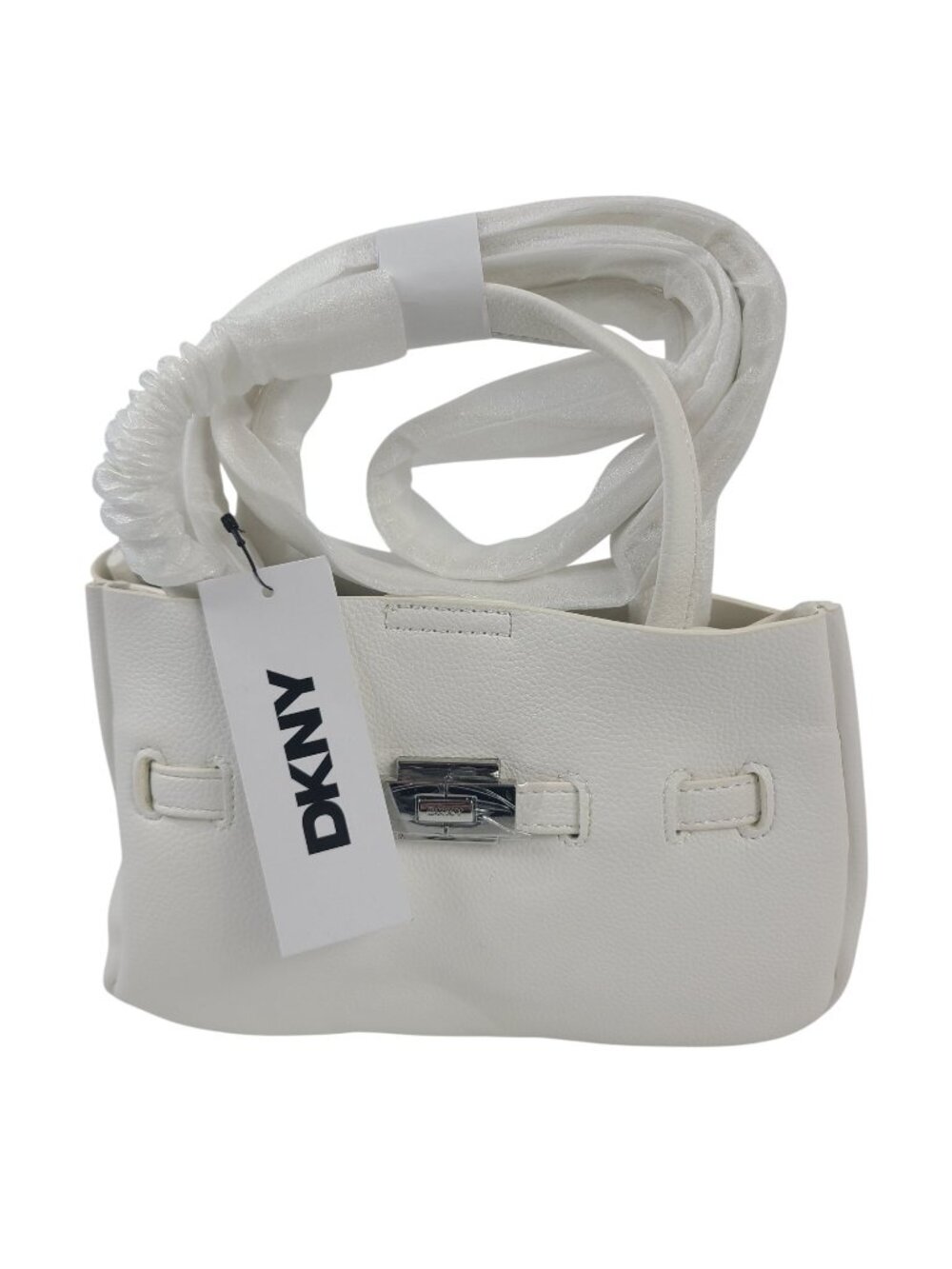 NEW DKNY Bryar Small White Leather Satchel With Silver Hardware